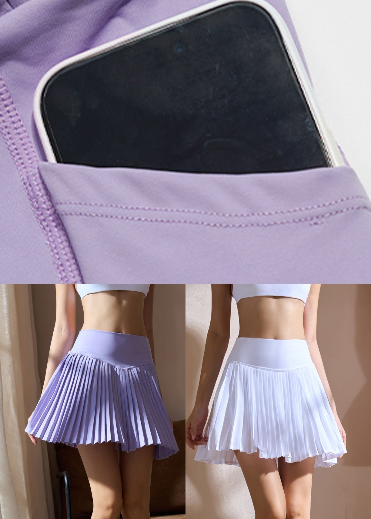 Purple Patchwork Tennis Pleated Skirt