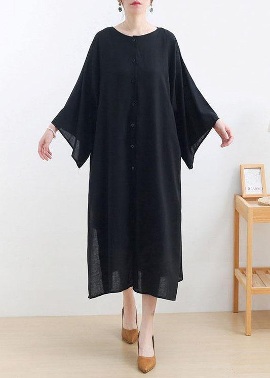 Classy Black Side Open Cotton Dress Long Shirts Fall Dress
