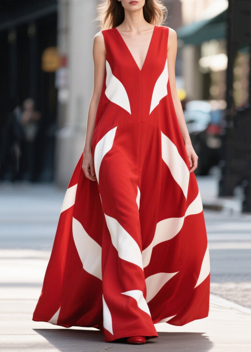 Red Print Exra Large Hem Chiffon Long Dress Summer