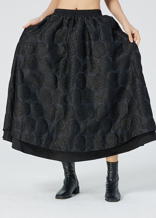 Black Elastic Waist Maxi Skirt