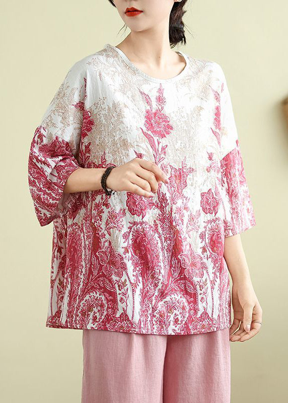 Pink Print Top Half Sleeve