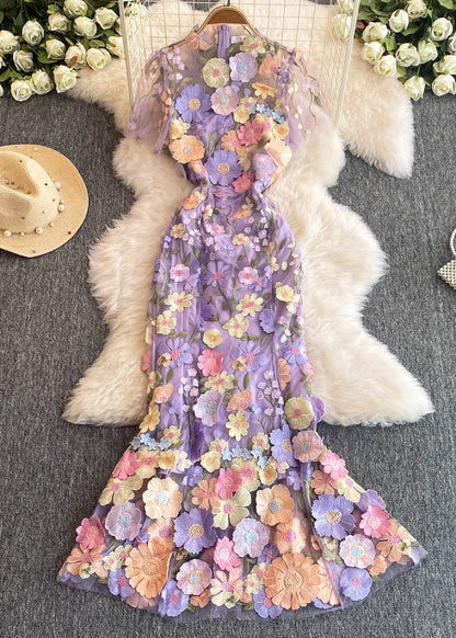 Rose O-neck Flattering Tulle Maxi Dresses Summer