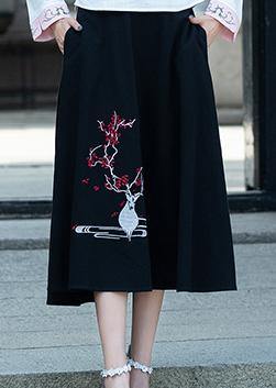 Vivid a Line Skirts Cotton Drops Design Runway Black Embroidery Short Skirt Summer