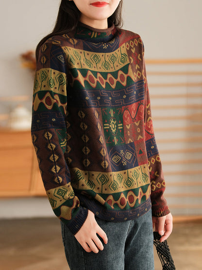 Half-high Collar Cotton Colorblock Autumn Sweater