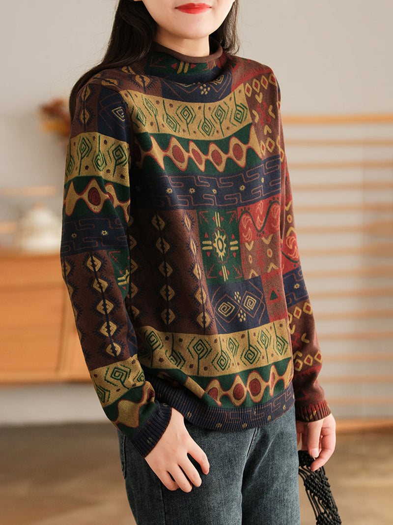 Half-high Collar Cotton Colorblock Autumn Sweater