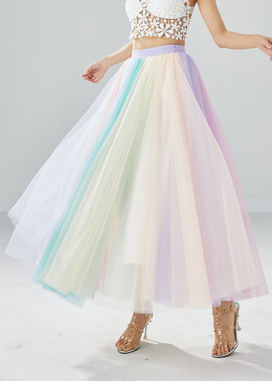 Rainbow Elastic Waist Exra Large Hem Tulle Pleated Skirts Summer