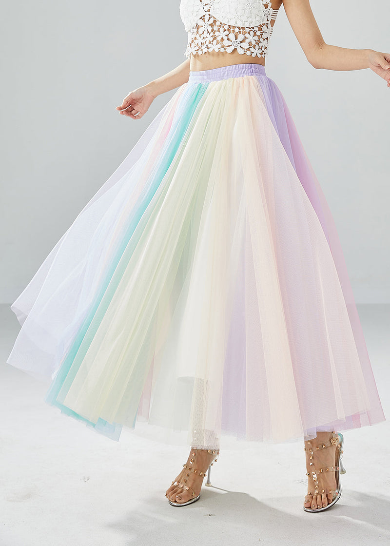 Rainbow Elastic Waist Exra Large Hem Tulle Pleated Skirts Summer