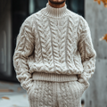 Mens Vintage High Neck Jacquard Weave Cozy Casual Sweater artswardrobe