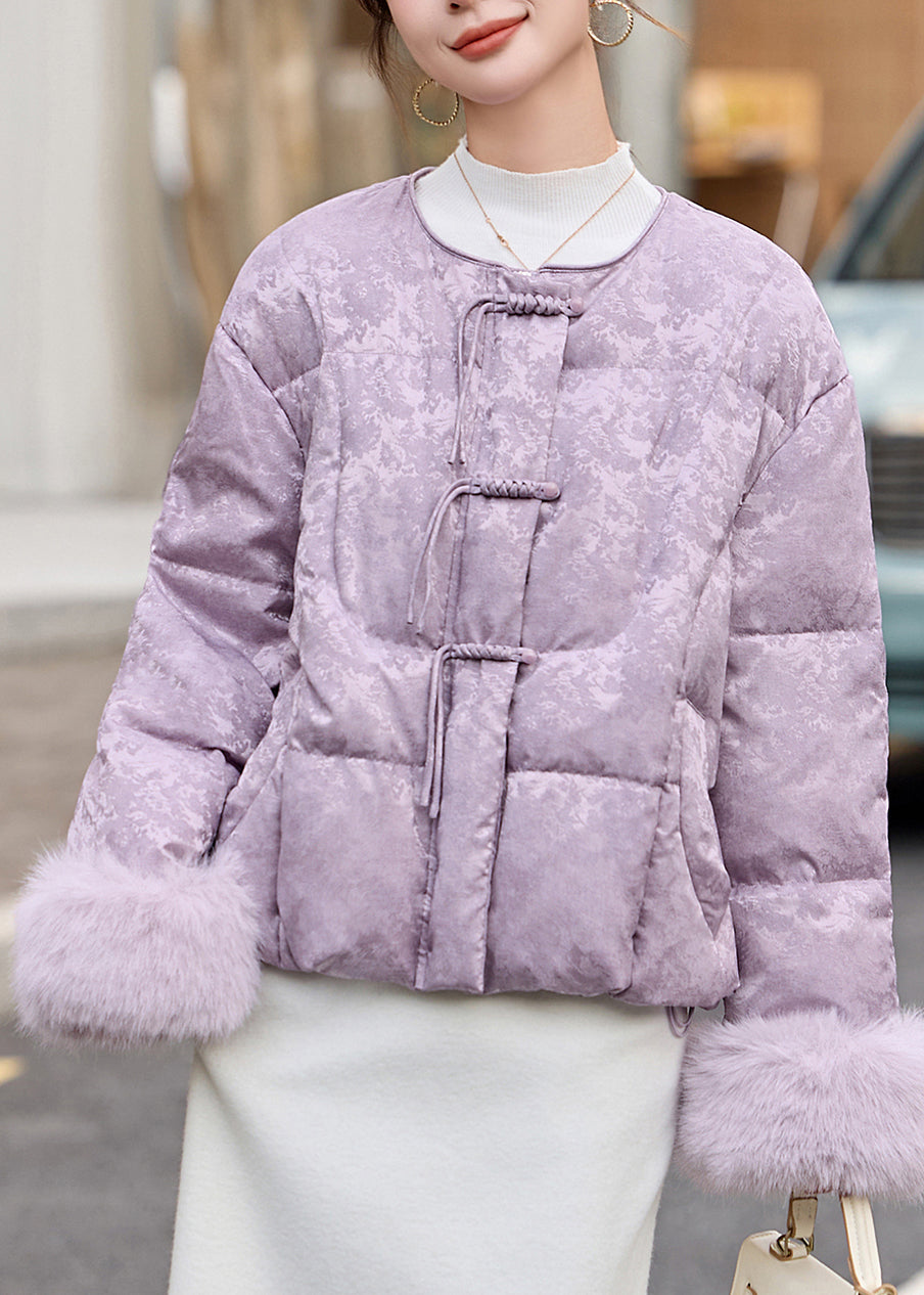 Lavender Chinese Button Jacquard Duck Down Down Coat Winter