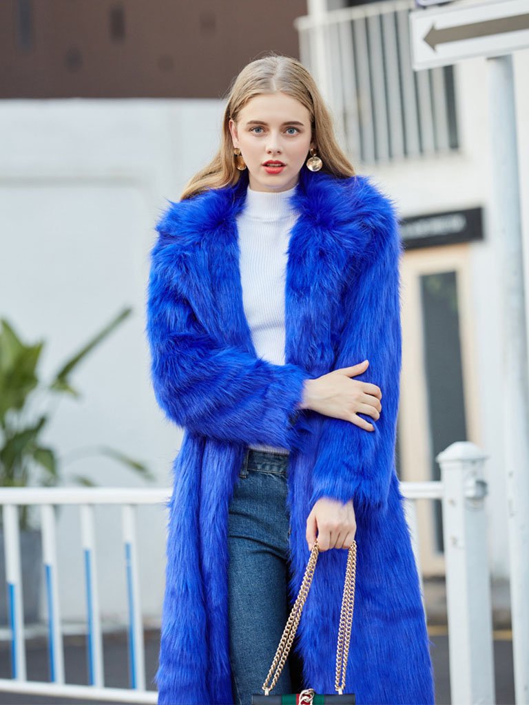 Faux Fur Coat V Neck Long Sleeve Maxi Winter Coat