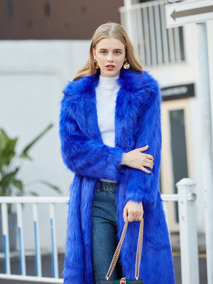 Faux Fur Coat V Neck Long Sleeve Maxi Winter Coat