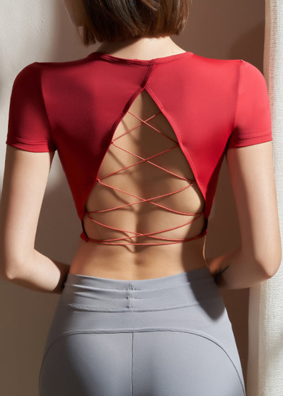Red Hollow Out Workout Yoga Top