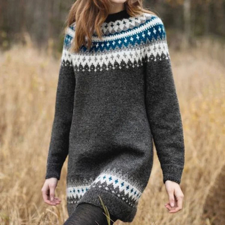 Gloria® | Long sleeve printed midi sweater