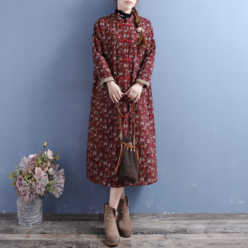 Winter Retro Quilted Cotton Linen Dress
