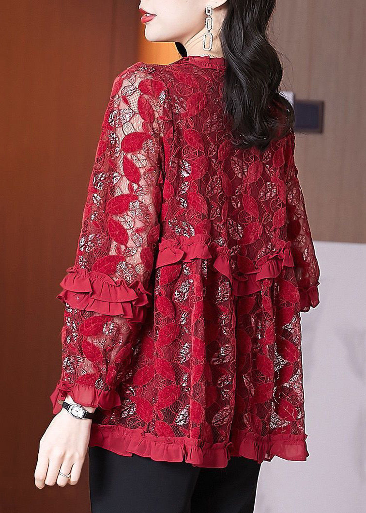 Mulberry Ruffled Patchwork Lace Blouse Tops Spring