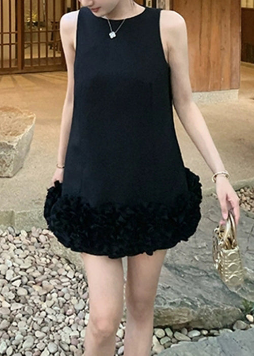 Black Original Design Cotton Mini Dresses O Neck Summer