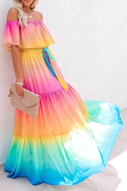 Off Shoulder Rainbow Dress