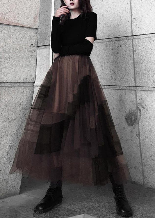 Color Block High Waist Tulle Skirt Summer