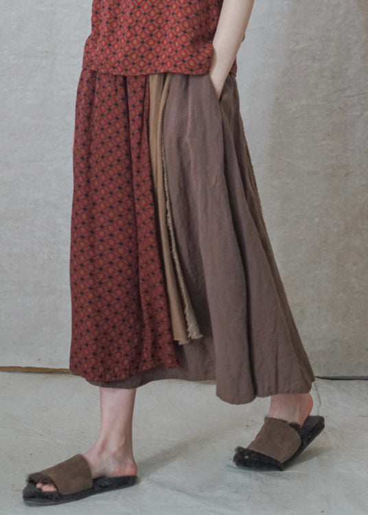 Colorblock Elastic Waist Asymmetrical Patchwork Cotton Skirts Spring