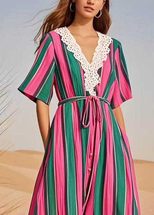 Multicolour Striped Cotton Tunic Dress Summer