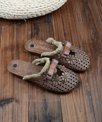 Comfy Green Splicing Hollow Out Slide Sandals