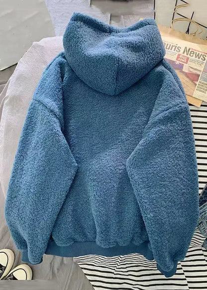 Pink Hooded Letter Pockets Teddy Faux Fur Sweatshirt Spring
