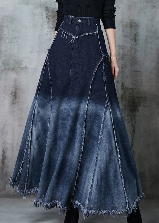 Gradient Color Patchwork Exra Large Hem Denim Skirt Spring