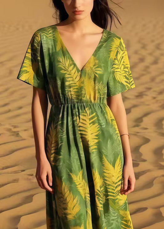 Grass Green Print Cotton Maxi Dresses Summer