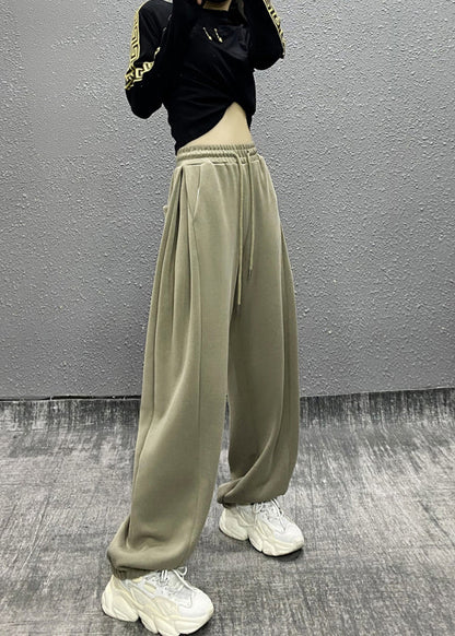 Autumn New Grey Drawstring High Waist Warm Fleece Sports Beam Pants
