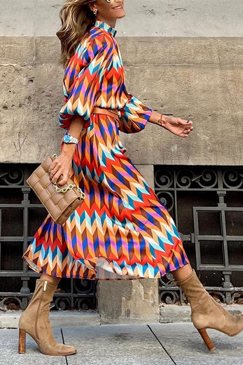 Print Split Joint Half a Turtleneck Straight Dresses