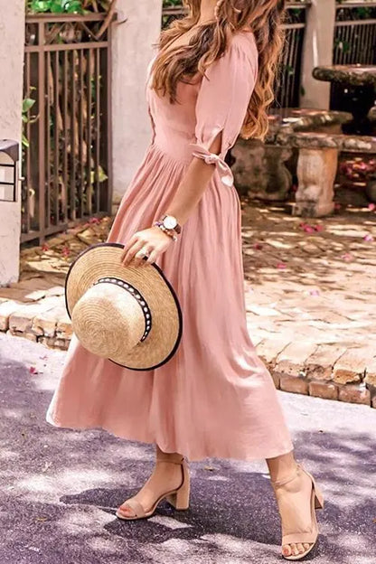 Vacation Button Knot Sleeve Dress