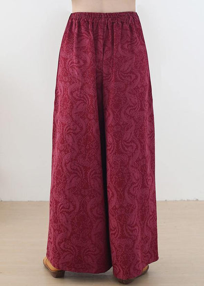 Autumn and Winter Retro Red Jacquard Thickened Wide Leg Pants
