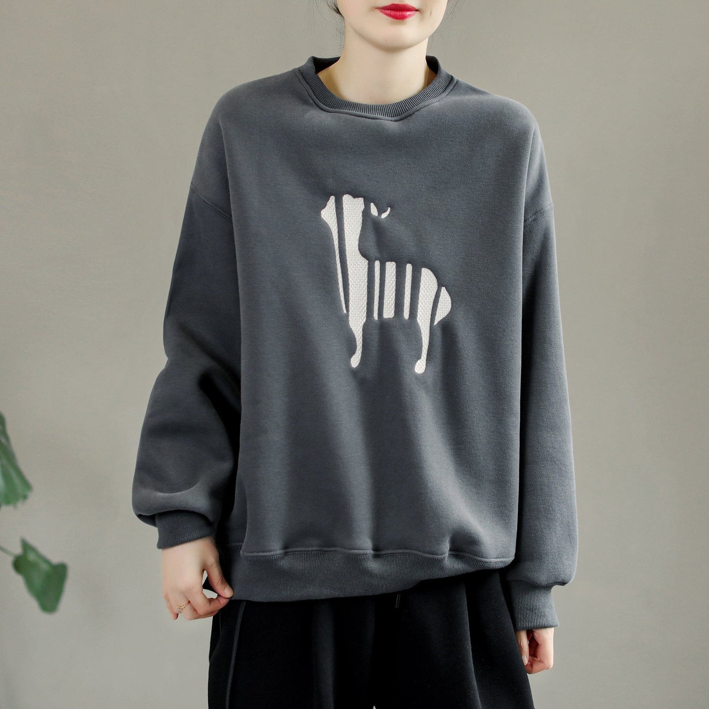 Winter Cotton Furred Embroidery Loose Sweater