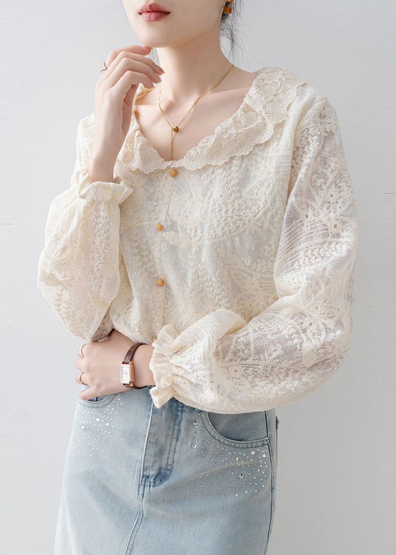 Apricot Embroidered Lace Shirt Tops Spring