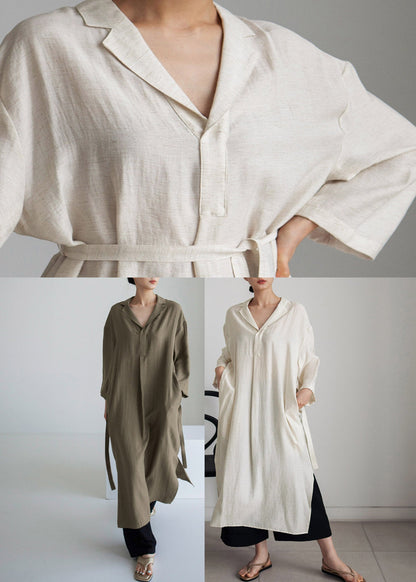 Grey Peter Pan Collar Pockets Asymmetrical Dress Long Sleeve