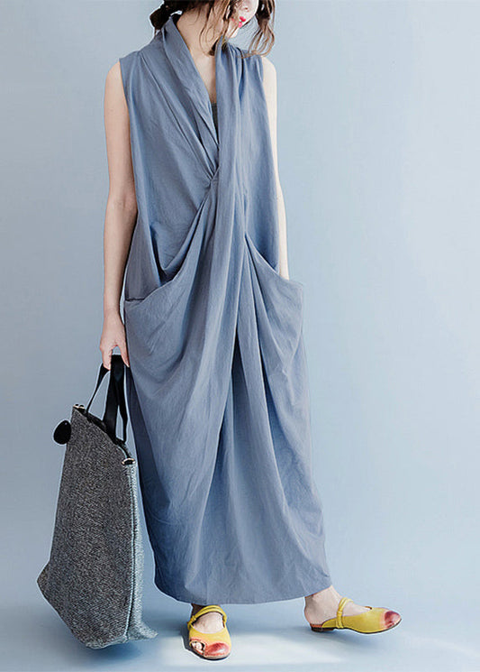 V Neck Sleeveless Loose Long Dress Split Hem Long Tank