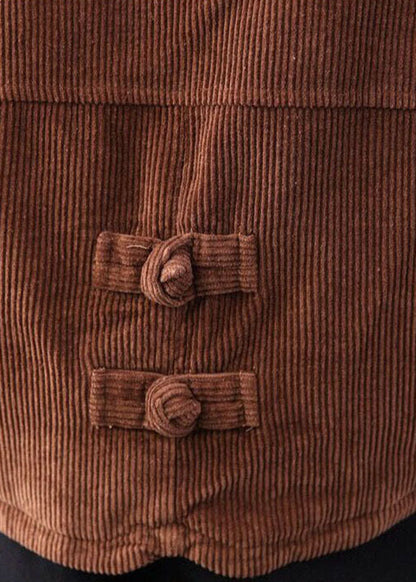 Coffee Thick Fine Cotton Filled Corduroy Hooded Coat Winter