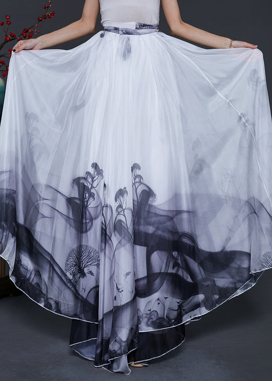 White Ink and Wash Exra Large Hem Chiffon Dance Skirts Summer