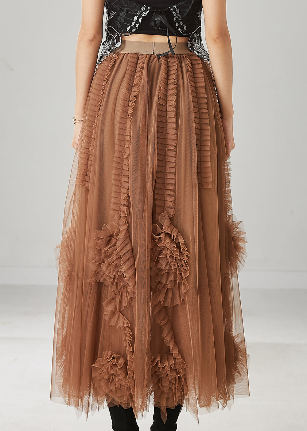 Classy Brown Ruffled Stereoscopic Tulle Skirt Spring