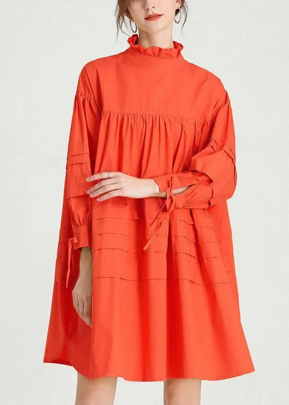Orange Long Sleeve Spring Cotton Dress