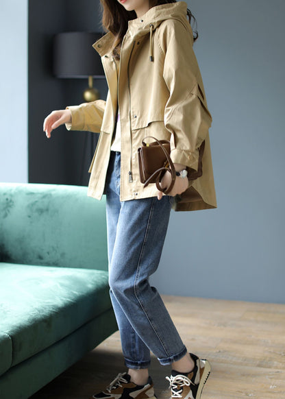 Khaki Hooded Patchwork Cotton Coat Spring