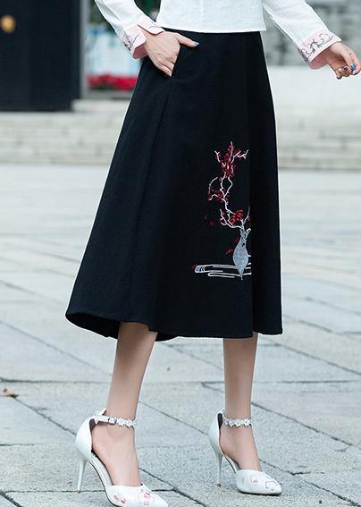 Vivid a Line Skirts Cotton Drops Design Runway Black Embroidery Short Skirt Summer