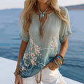 Vintage Ripple Flower Embroidery Art Linen Comfy Shirt elevenforest