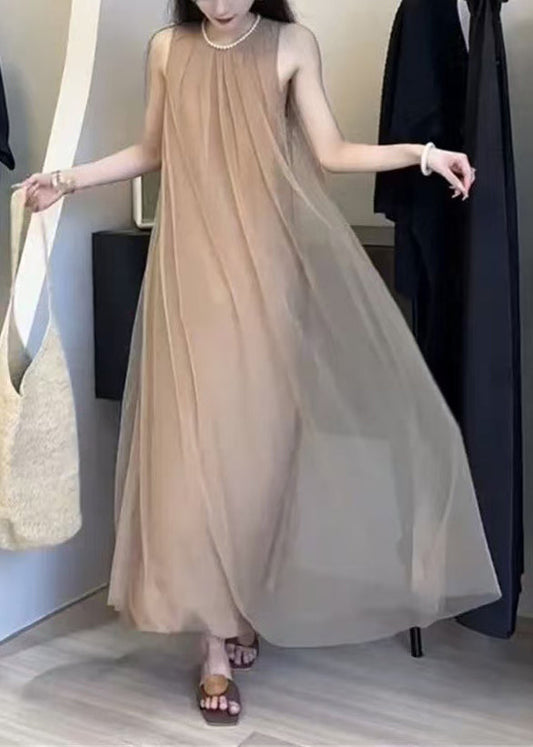 Classy Khaki Draping Chiffon a Line Dresses Sleeveless