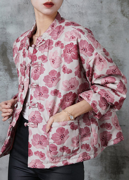 Pink Print Fine Cotton Filled Oriental Coats Spring