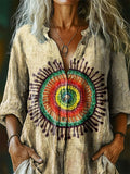 Women's Ethnic Tattoo Pattern Art Print Casual Cotton Linen Shirt
