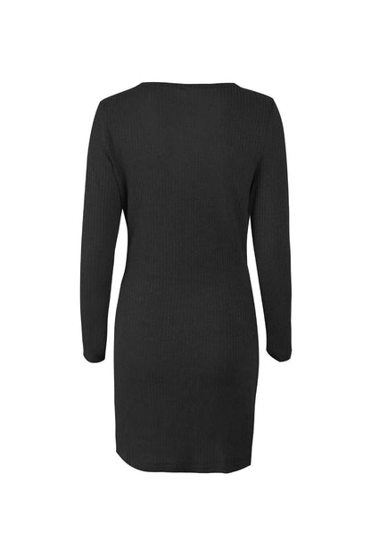 Color V Neck Wrap Sweater Dress