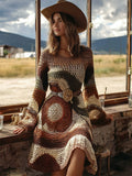 Boho Western Geometric Crochet Comfy Knit Sweater Dress