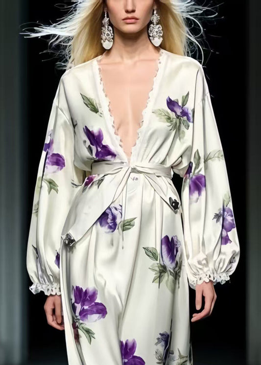 Purple Patchwork Silk Tunic Dresses Spring