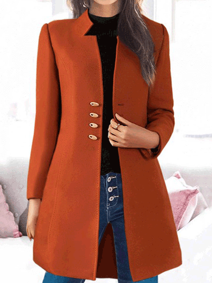 Coats Button Long Sleeve Slim Fit Wool Coat